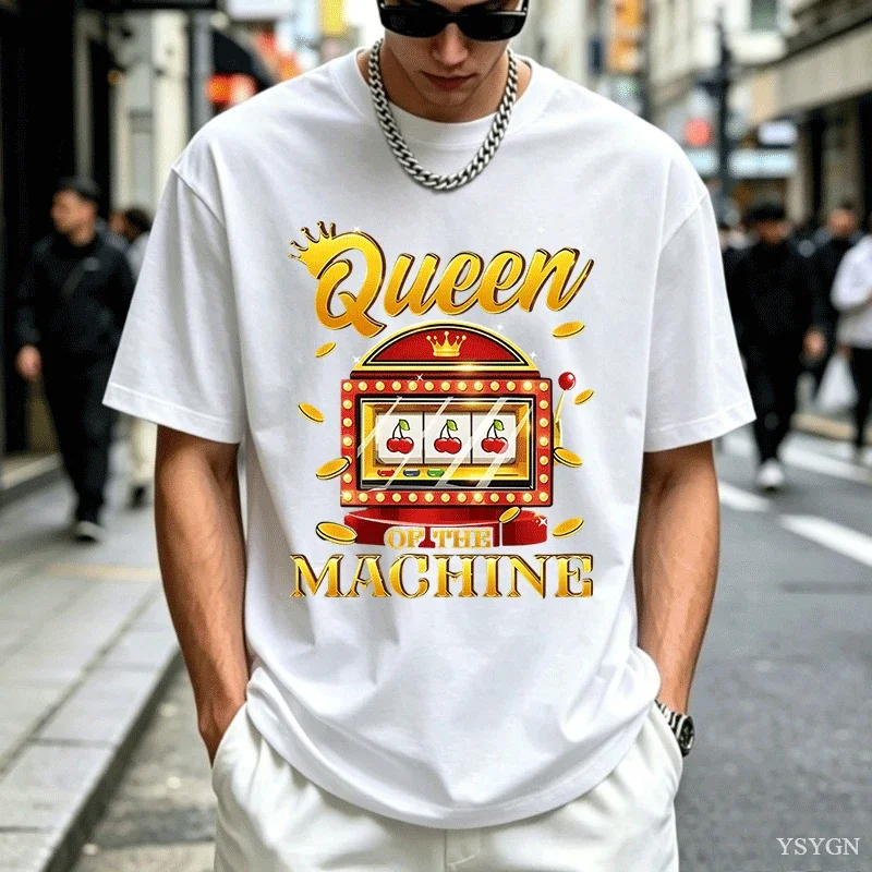 Casino Gambling Queen of The Machine Shirt Slot Machine Tee Gift Men Women Fun Novelty Tops Retro Summer Cotton Casual Tees