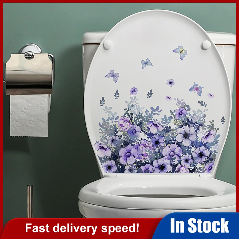 الأرجواني الكرمة الزهور الجدار ملصق الحمام المرحاض ديكور خزانة للغرفة المعيشة ديكور المنزل الشارات تجميل جدارية ذاتية اللصق