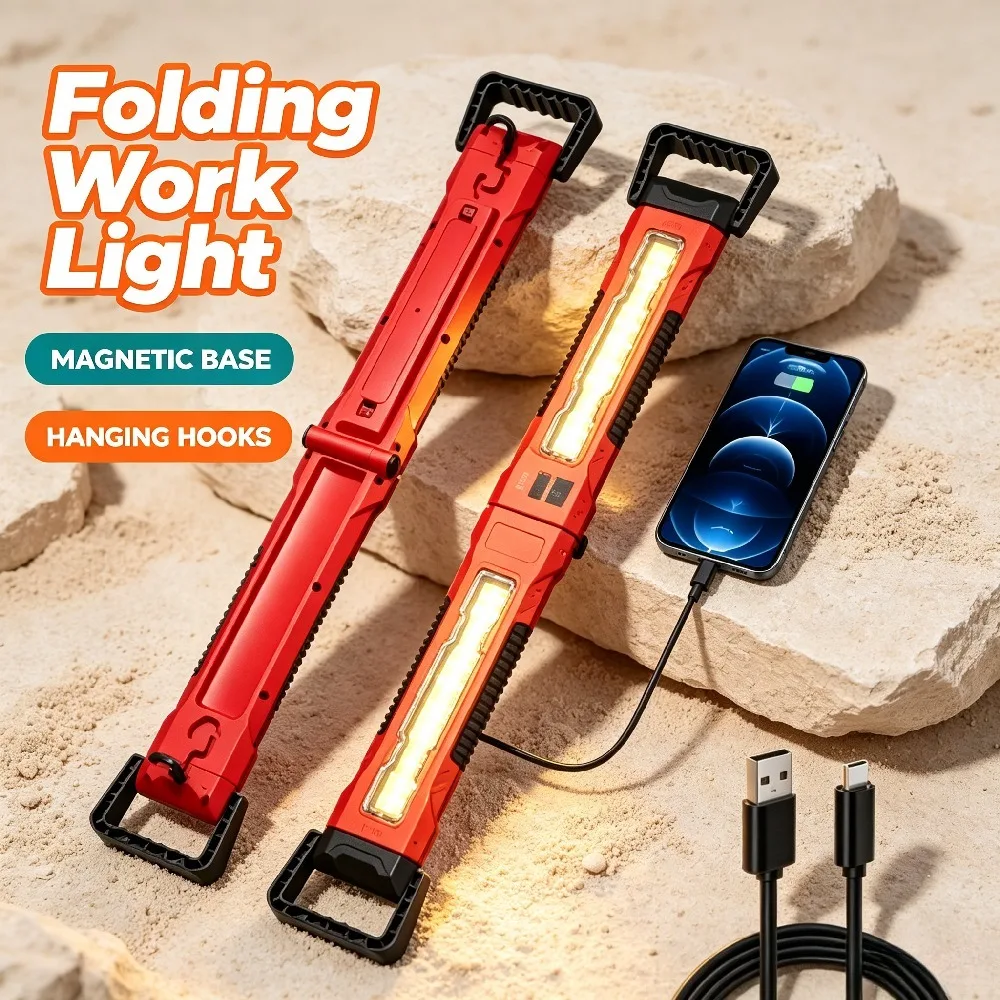 Multifunctional New COB Work Light USB Rechargeable Emergency Inspection Torch with Magnetic Hook for Vehicle Maintenance Repair