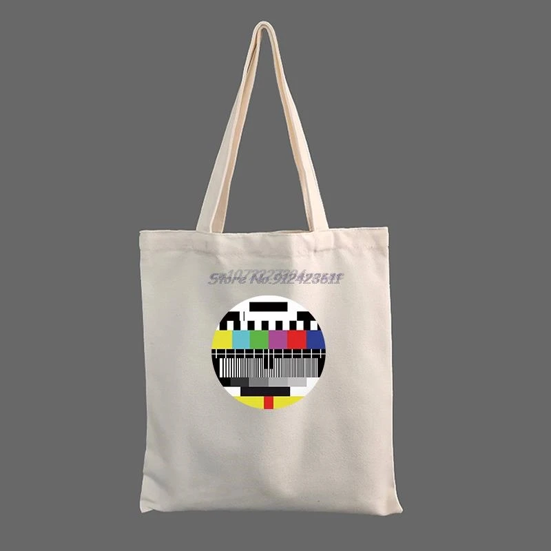 Big Bang Nerd With TV Test Image Harajuku Women Shopping Bag Canvas Shopper Bag Reusable Tote Shoulder Lady Bag