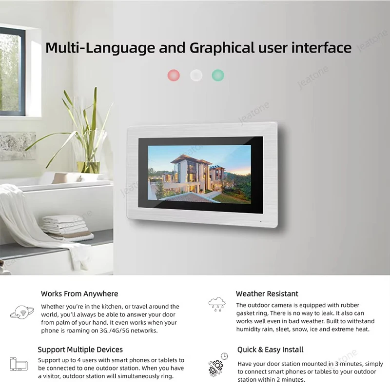 Jeatone Neues POE-Video-Gegensprechanlage-Set für mehrere Wohnungen, 1080P, Touch-Monitor, Türklingel, Zugangskontrollsystem für Villa-Wohnung