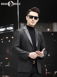 Business Men Luxury 100% Real Sheepskin Striped Blazer Work Suit Coat Slim Fit Vintage Spring Autumn New Genuine Leather Jacket