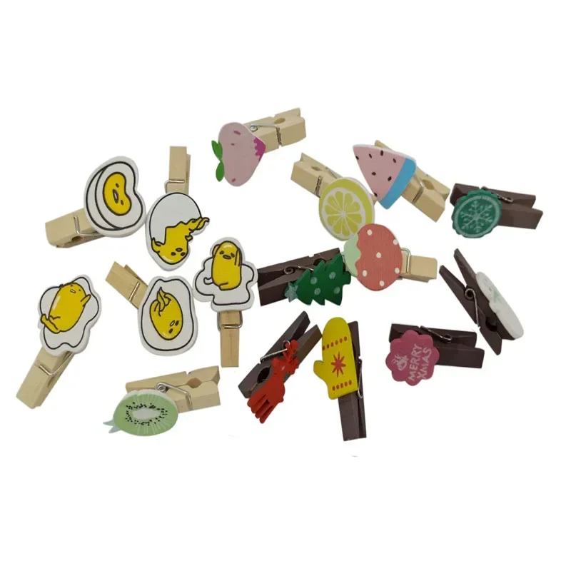 1pack/lot Cute Cartoon Wooden Clip Photo paper Craft Clips Party Decoration Clip Set With Rope