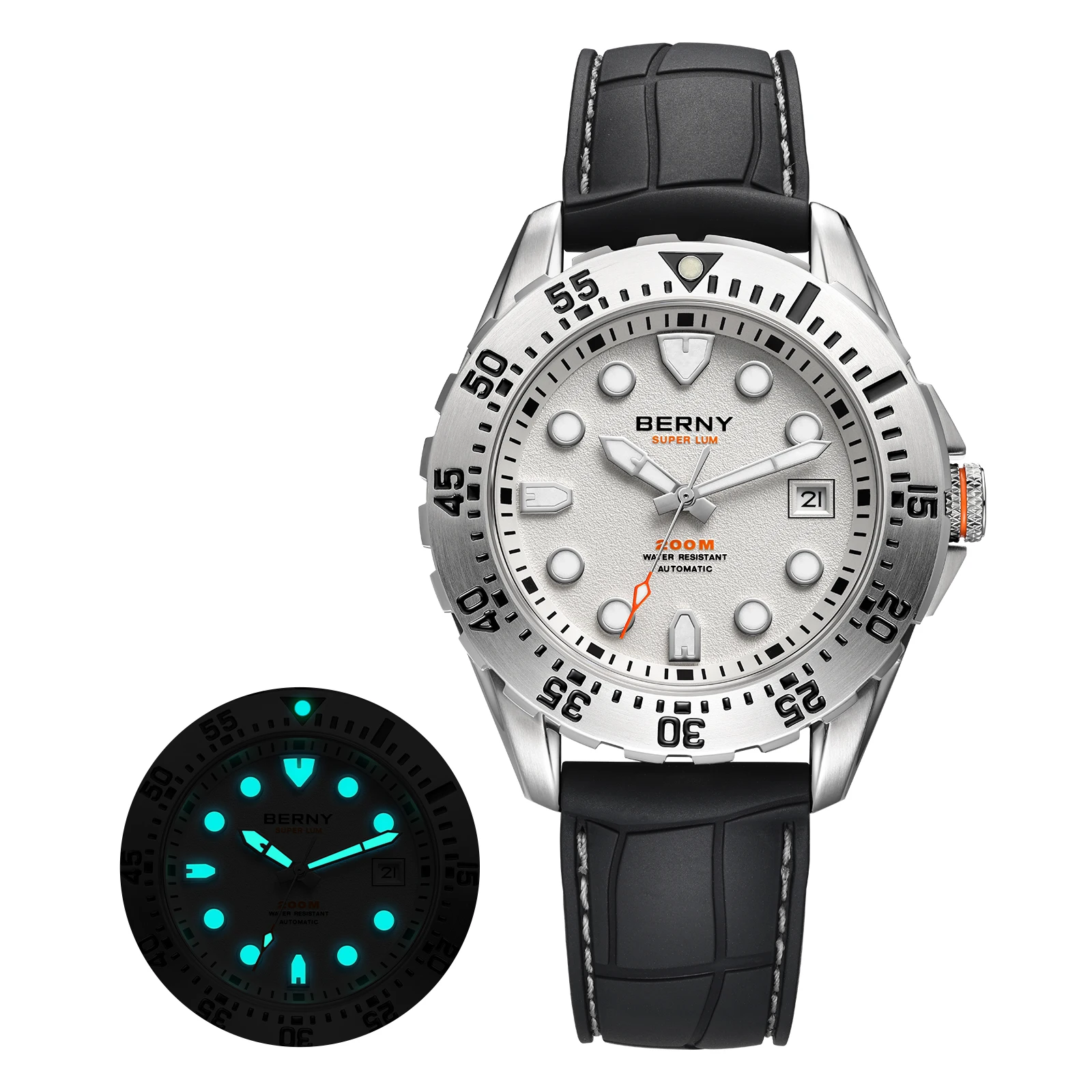 BERNY 20ATM Automatisch Duikhorloge voor Mannen MIYOTA 8215 Top Nauwkeurigheid 316L Staal Supper Lichtgevende Saffier AR Heren Duikhorloges