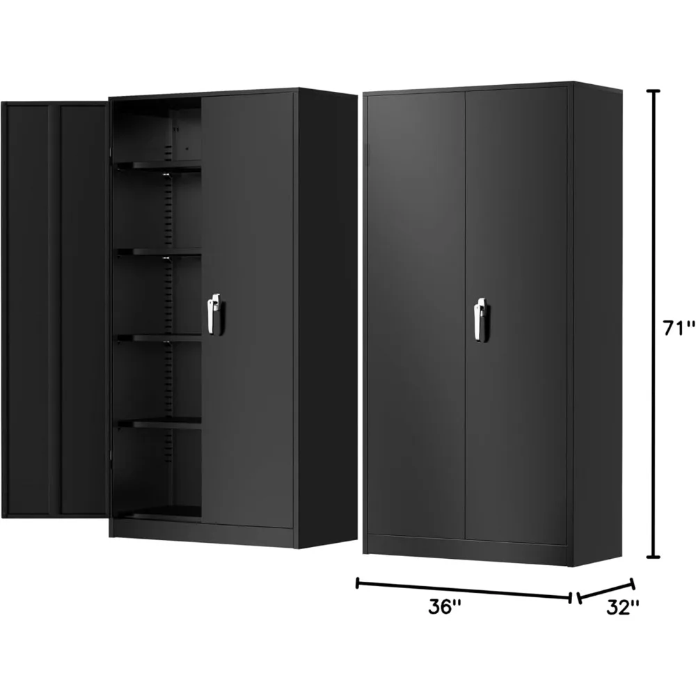 خزانة تخزين معدنية مع قفل، وخزانة تخزين جراج فولاذية مع بابين وأرفف قابلة للتعديل، وتنظيم الملفات