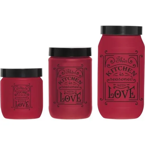 Herevin Three Sizes Matte Red Glass Jar Set