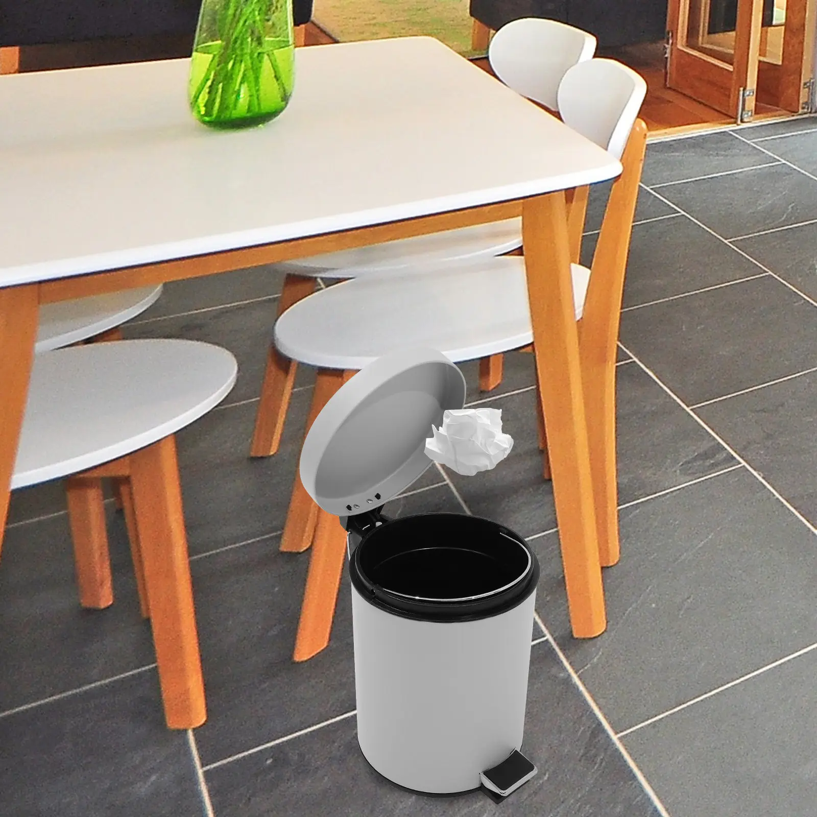 

5L Foot Pedal Flip Top Trash Close Silent Operation Removable Inner Bucket Handle for Kitchen Office Bathroom Bedroom