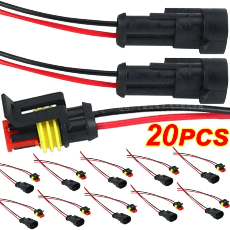 20/10 Buah Konektor Listrik Pria Wanita Otomotif Tahan Air Steker 2-Pin Cara dengan Kawat untuk Mobil Motor Skuter Laut