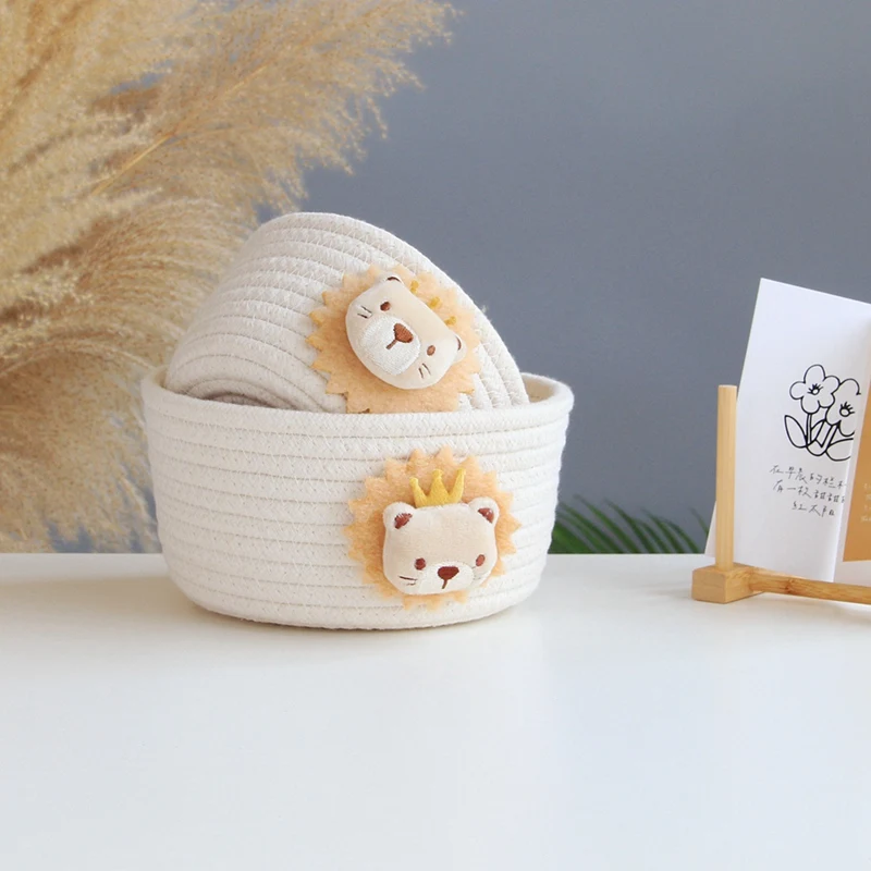 Cartoon Animals Hand Woven Storage Basket Kids Toys Desktop Organizer Sundries Storage Box Laundry Baskets