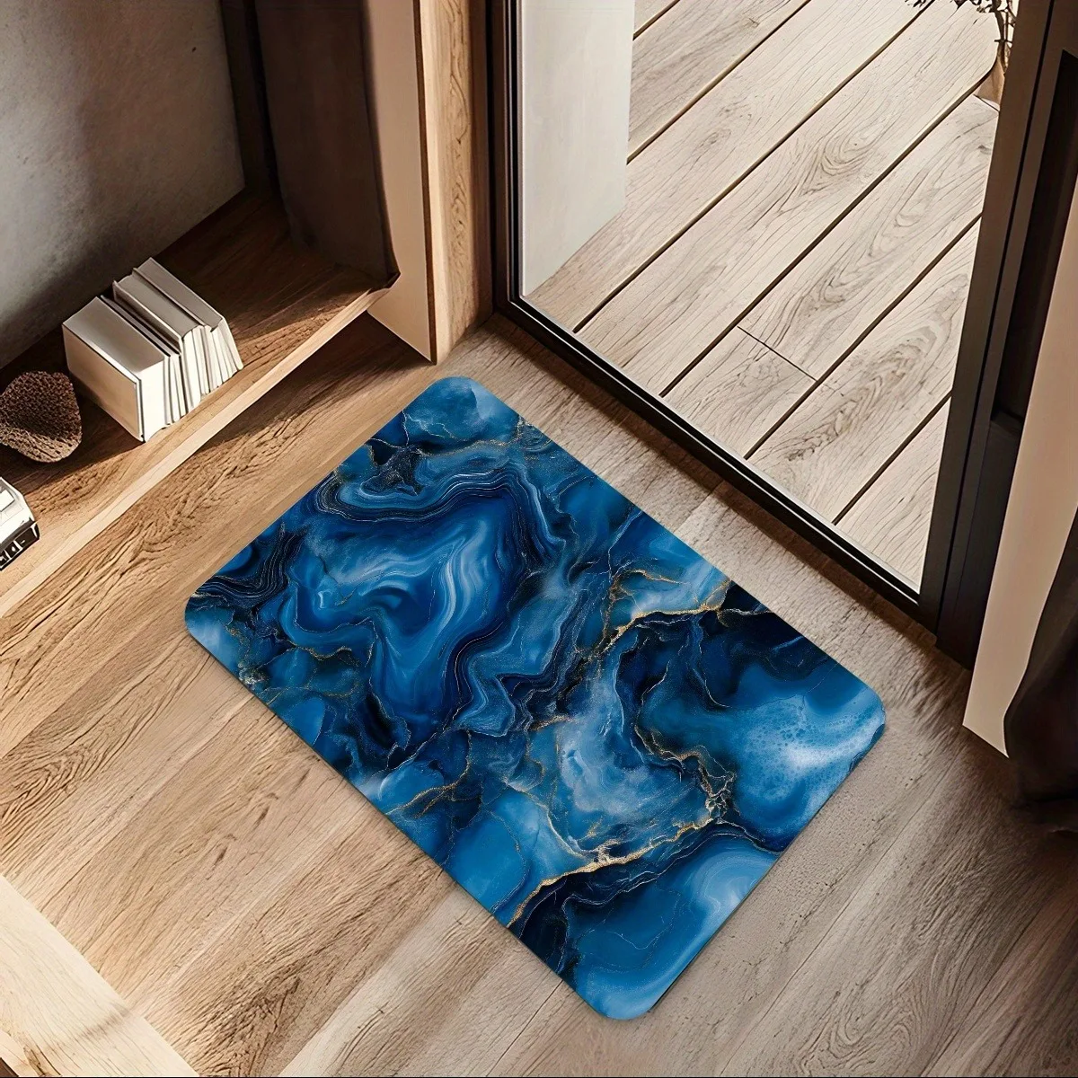 Large Blue Marble Pattern Doormat for Entryway - Stylish Indoor Outdoor Floor Mat for Home Decor