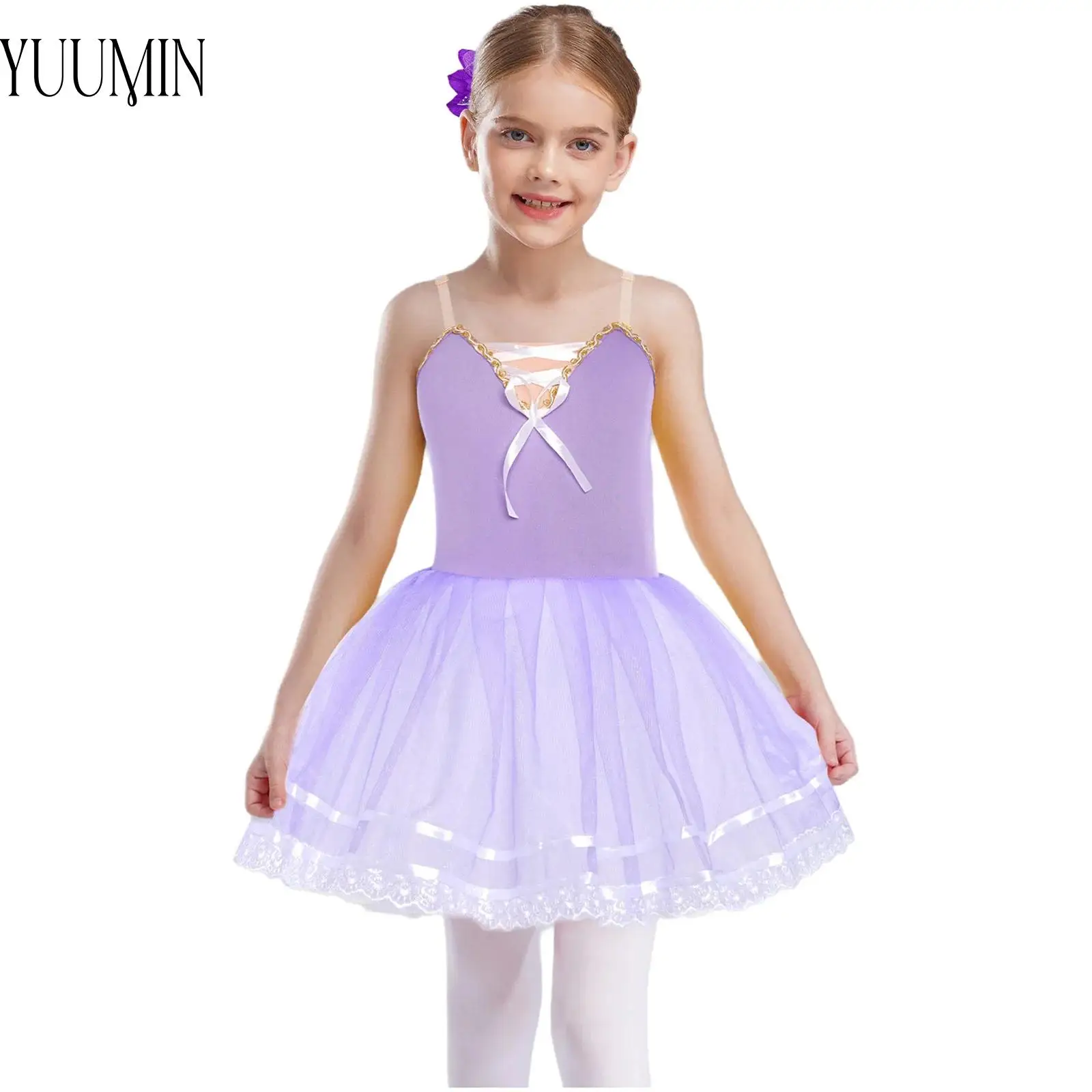 

Kids Girls Sleeveless Lace Ballet Tutu Dress with Headwear Sets Ballet Dress Gymnastics Leotard Ballerina Stage Dancewear Outfit