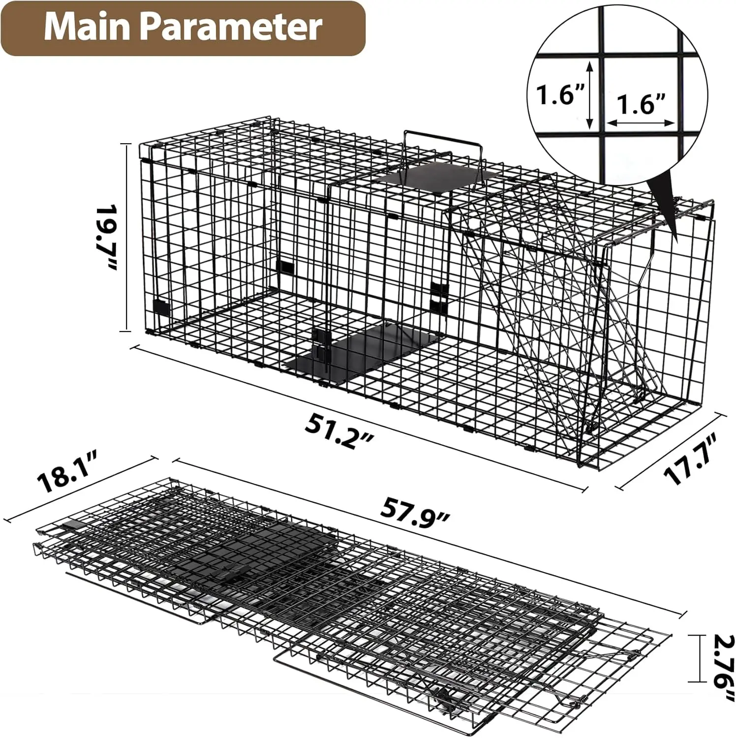 Large Live Catch Animal Traps Black Easy to Set and Release Live Animal Trap Collapsible Large Animal Catcher Cage