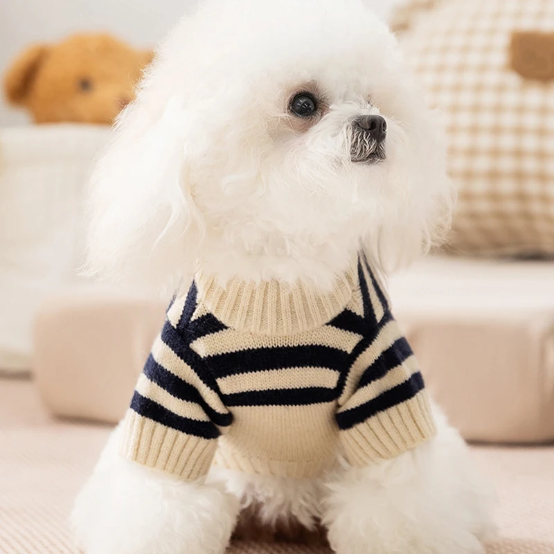Hundepullover für Kleine Hunde Niedlicher Bären-Cardigan Haustier-Mantel Herbst Winter Gestreifter Welpen-Kleidungsstück Warmer Gestrickter Hundepullover – Detail 8