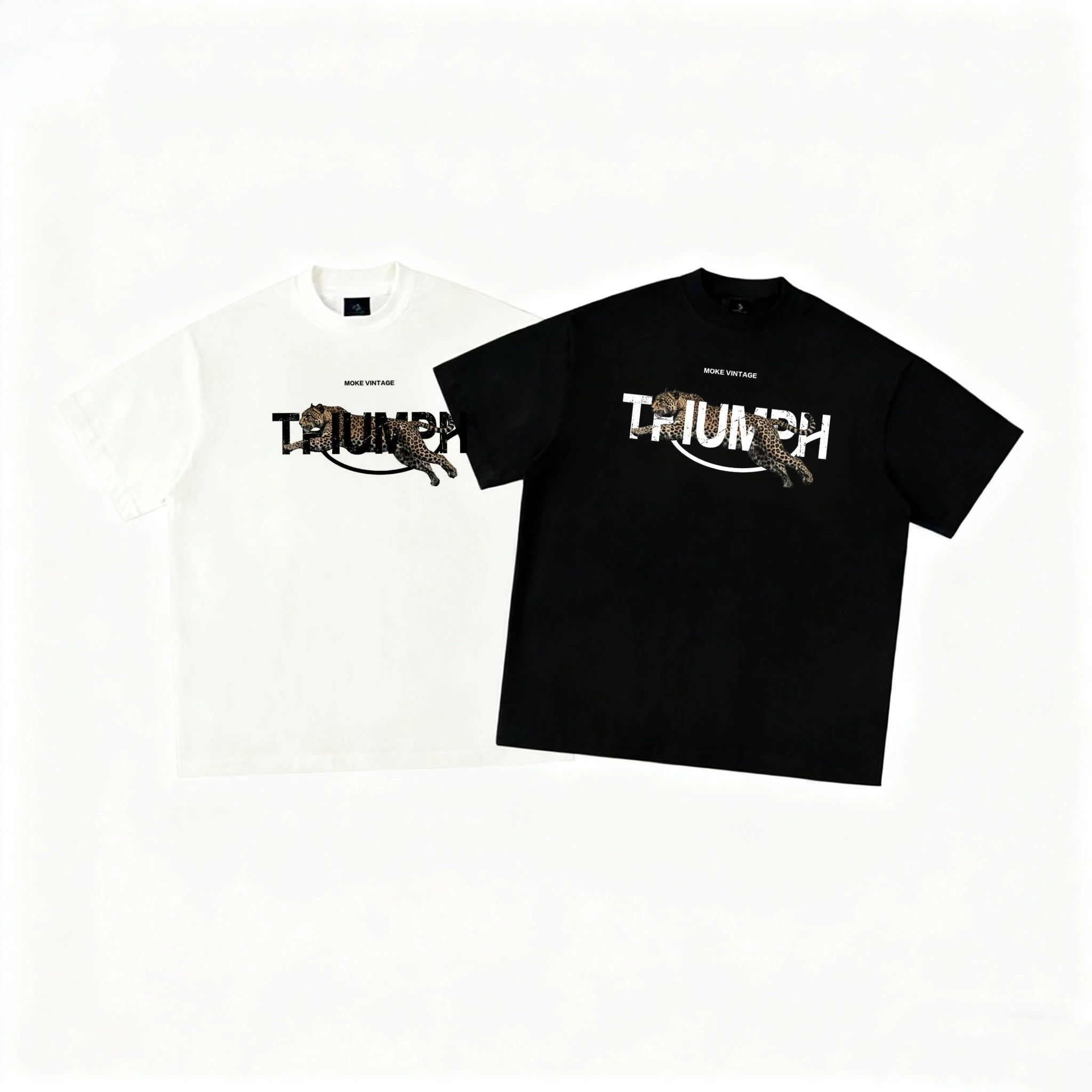 Amerikanische Motorrad-Ästhetik Triumph Leopardenmuster Atmungsaktives Baumwoll-Unisex-T-Shirt mit Rundhalsausschnitt und kurzen Ärmeln – Detail 6