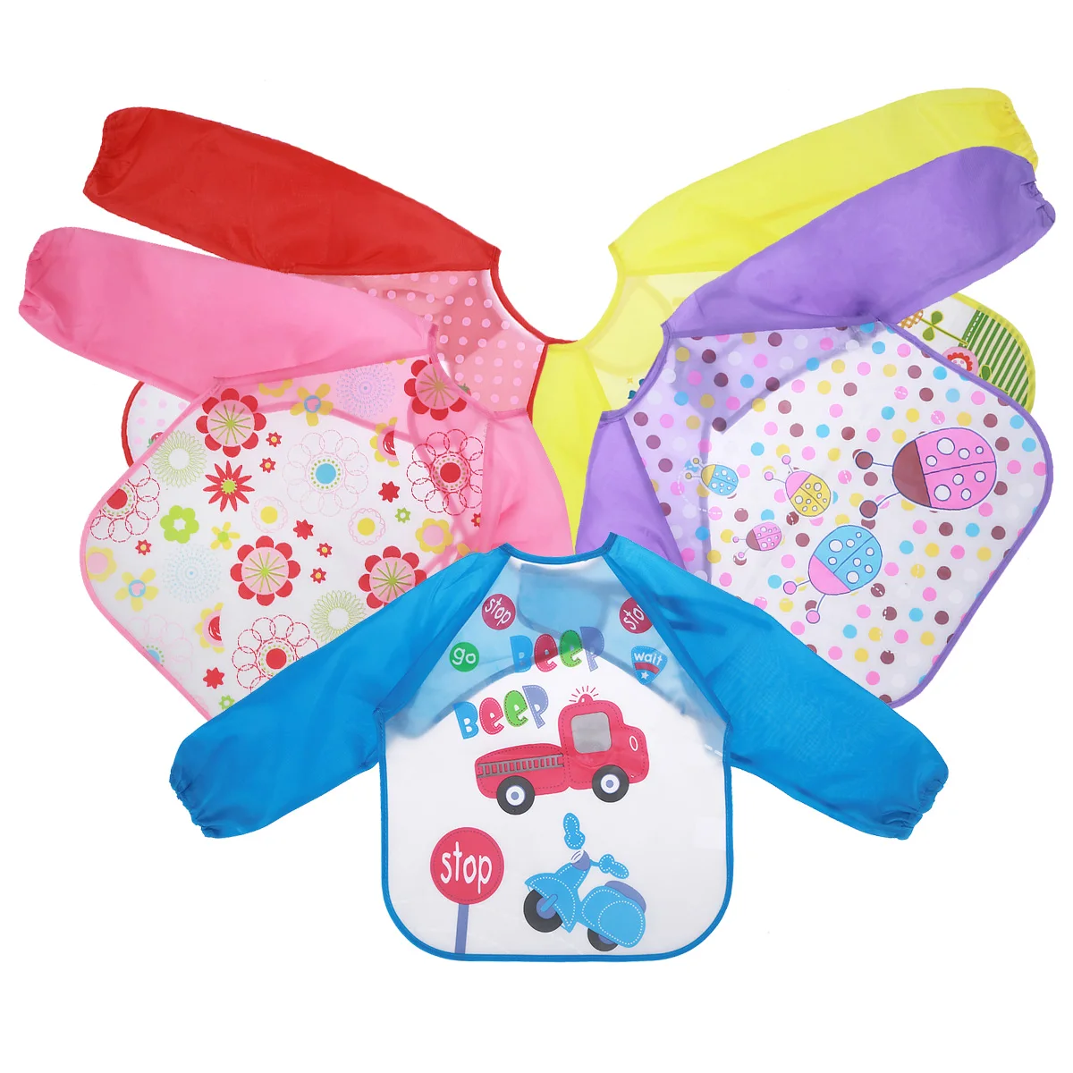 

5 pcs Waterproof Apron For Toddlers Cute Cartoon Baby Bibs Washable Stain Resistant Smock Feeding Painting Lunch Art Craft