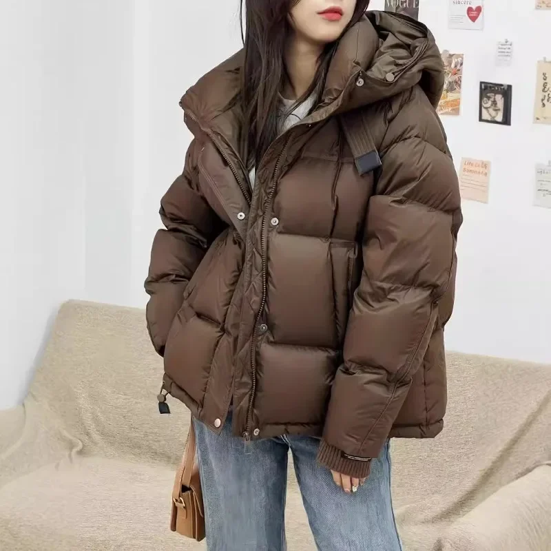 2024 Winter Down Jacket for Women Mid-length with Hood Loose Casual White Duck Down Thicker Winter Warm Outwear Coat Trendy