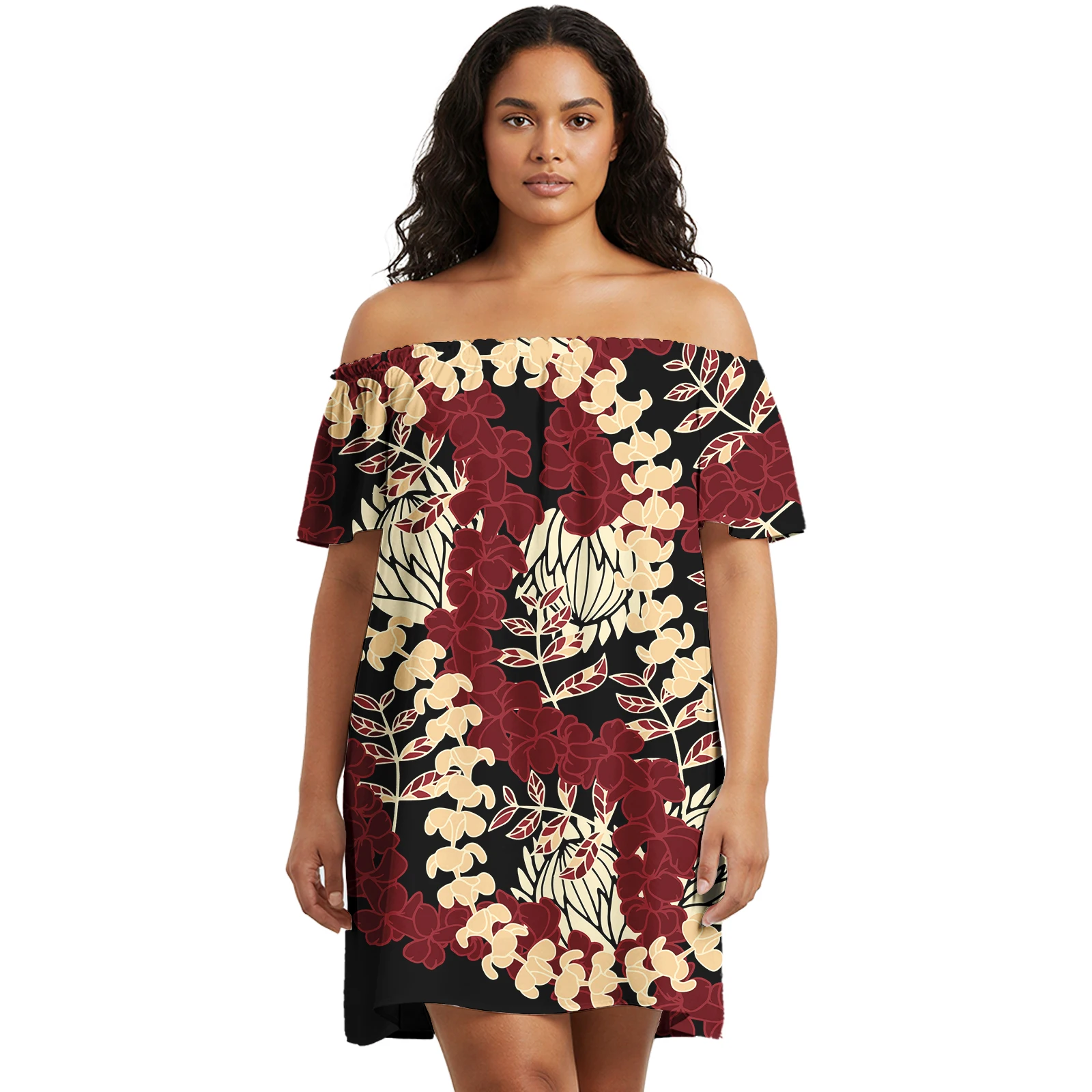 Personalización Vestidos de moda hawaiana Pua Keniken Estampado bajo demanda Hombro caído Sexy Sweetheart Vintage Island Vestido casual