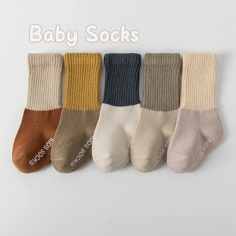 Non Slip Baby Crew Socks ,Color Matching Stripe Ribbed Cotton Socks, Anti Skid Floor Socks For Newborn ,Infant Toddler Boys Girls Warm Soft Kids Socks Autumn Winter