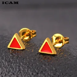 ICAM Golden Korean Minimalist Stainless Steel Red Enamel Triangle Stud Earrings for Women Fashion 2019 Jewelry Gift for Girl
