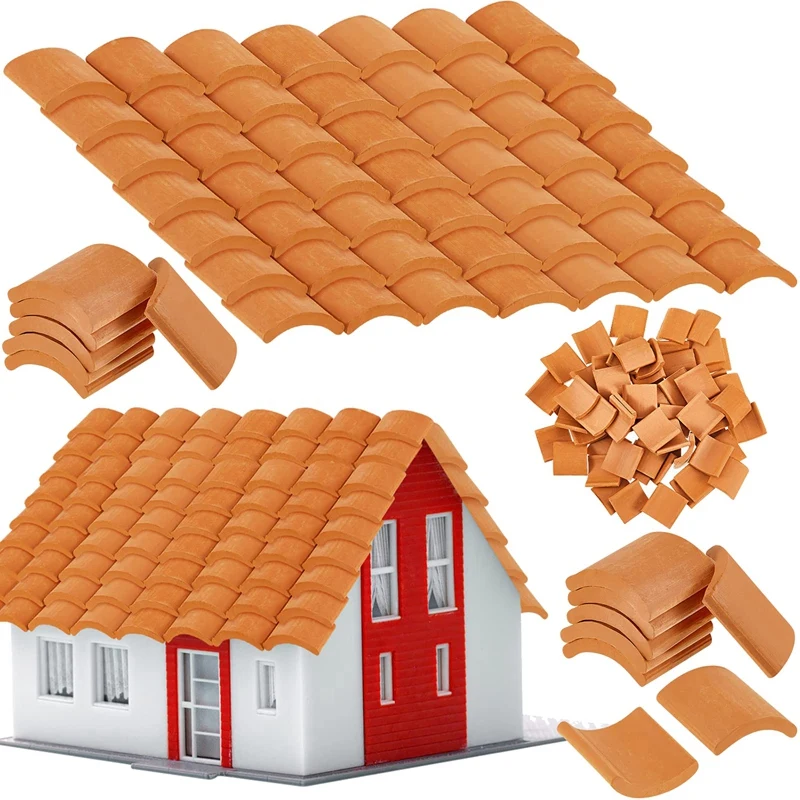 200 Pcs Roof Tiles Model Building Set Red Miniature Tiles For DIY Landscape Kitchen Garden Decoration