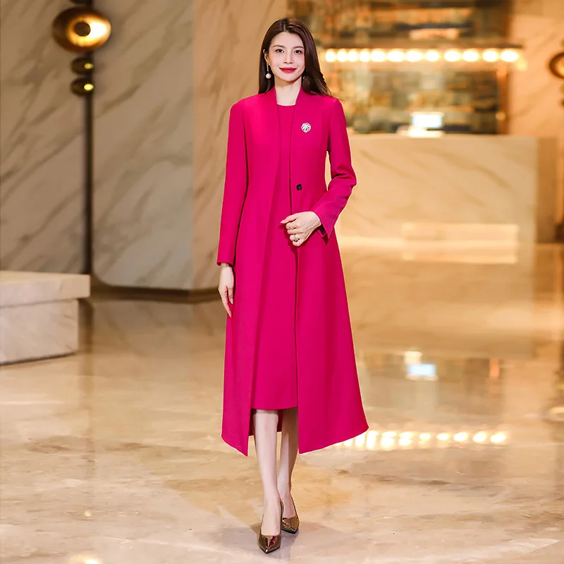 

New Women Spring Autumn Long Trench Coat Fashion Stand Collar Single Button Slim Waist Rose Coat Elegant Simplicity Overcoat