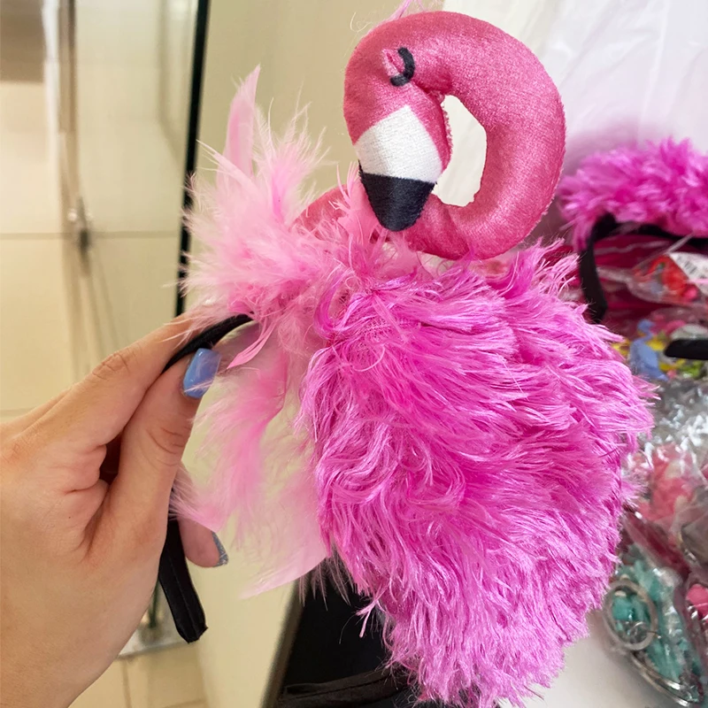 Pink Flamingo Head Hoop Summer Hawaii Flamingo Party Hair Hoop Girls Birthday Party Costume Cosplay Decor Headwear Accessories