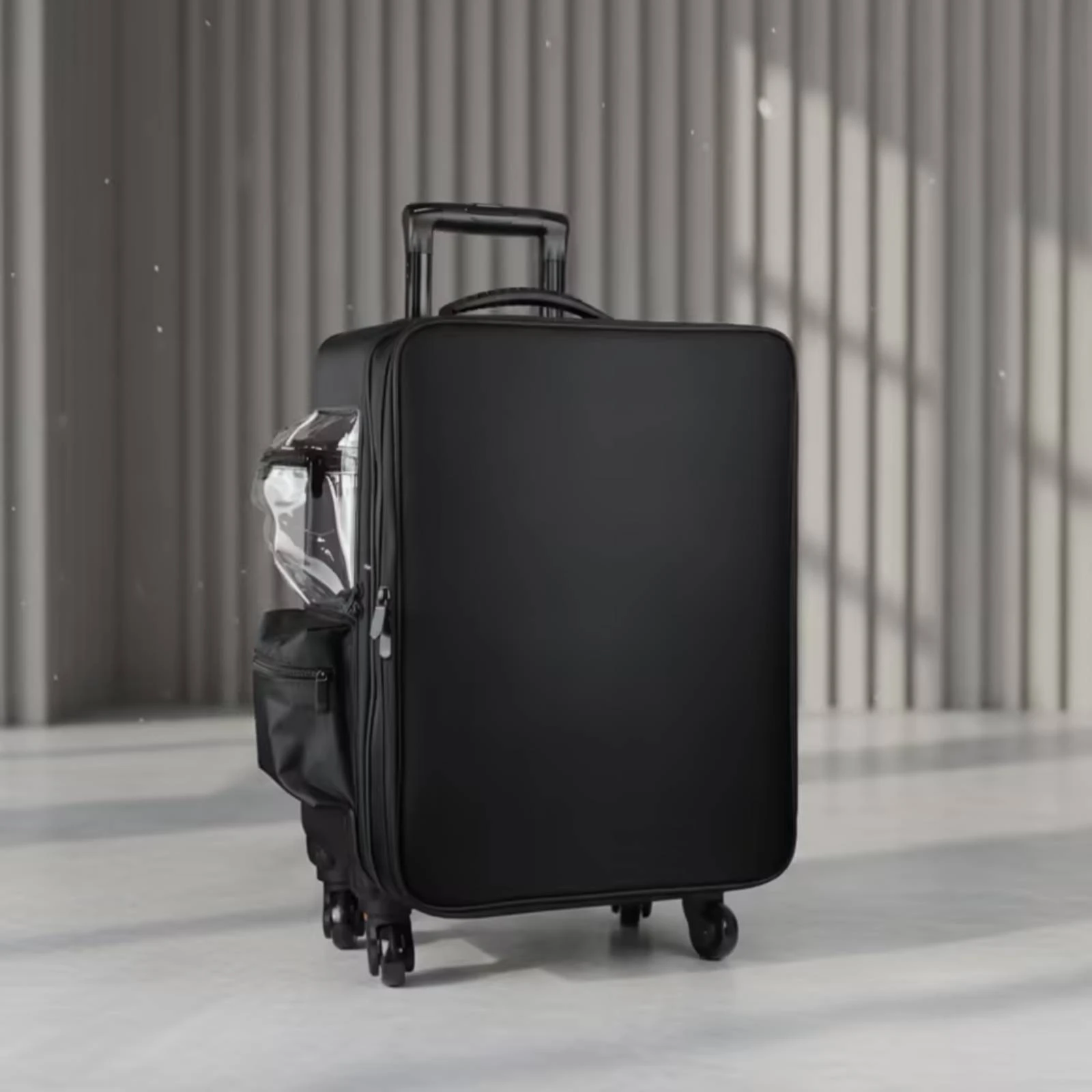 Makeup Case with Rotating Wheels Hard-Sided Sminkkoffert Med Hjul Sminkväska På Hjul Multi-Compartment Cosmetic Trolley Zippered view 6