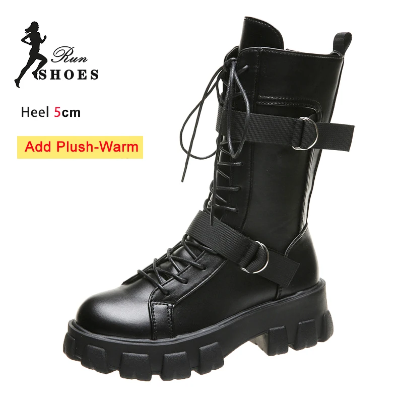 Voesnees Schwarz Mid-Kalb Stiefel Herbst Winter Dicken Boden Outdoor Casual Schuhe Für Frauen Punk Coole Booties Mujer Mode Motorrad stiefel 4