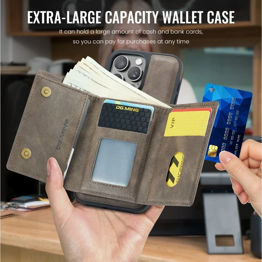 Detachable Magnetic Wallet Phone Case For iPhone 16 Pro Max 15 14 Plus 13 12 11 For Magsafe RFID Blocking Card Holder Back Cover