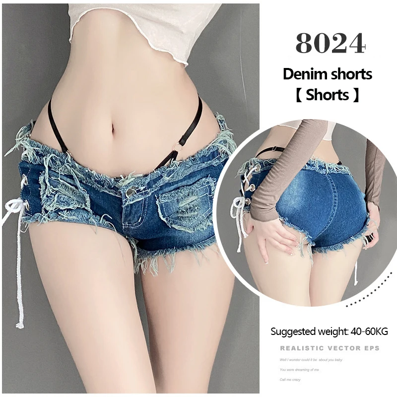 Erotic Denim Women\'s Underwear Fetish Low-Waisted Crotehless Pants Cowboy Style Lingerie 18+ Porn Ripped Denim Nightclub Costume