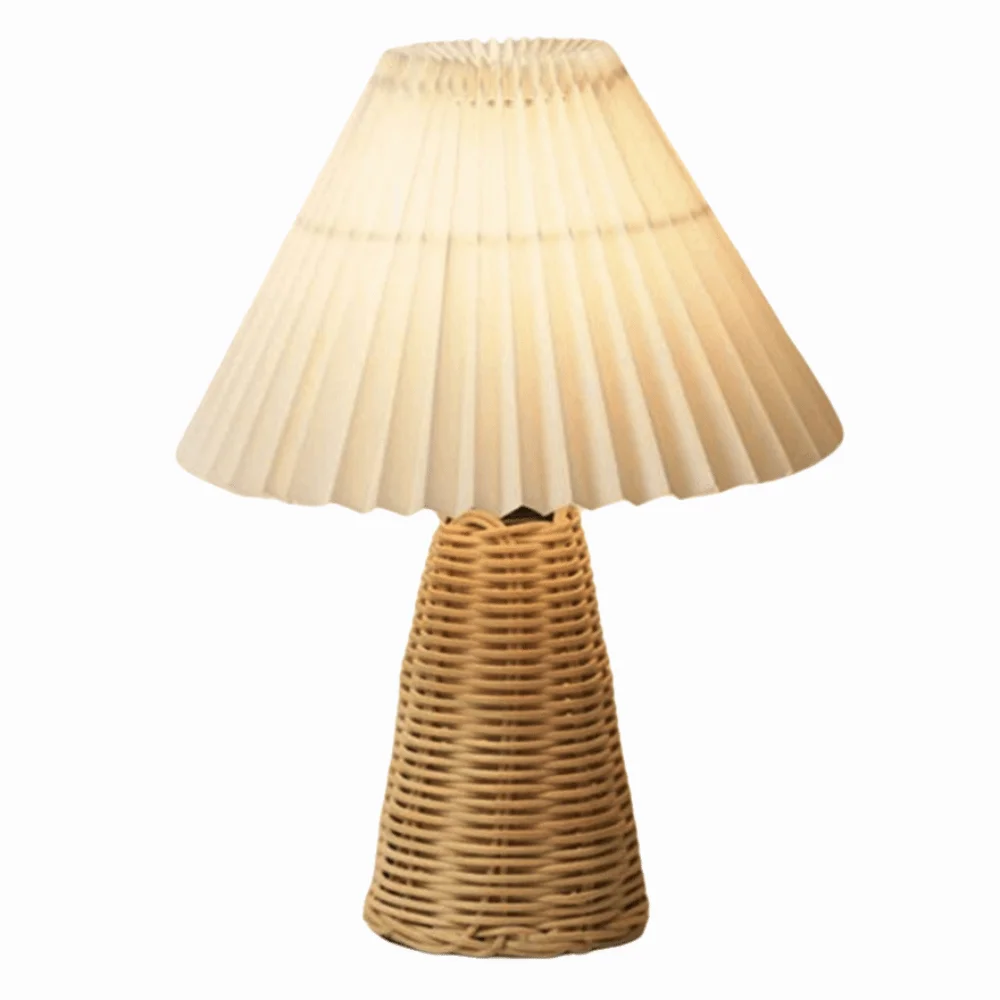

3W Pleated Table Lamp Soft Warm Light Beige Fabric Shade Bedside Night Lamp USB Powered 5V Rattan Pleated Lamp Nightstand