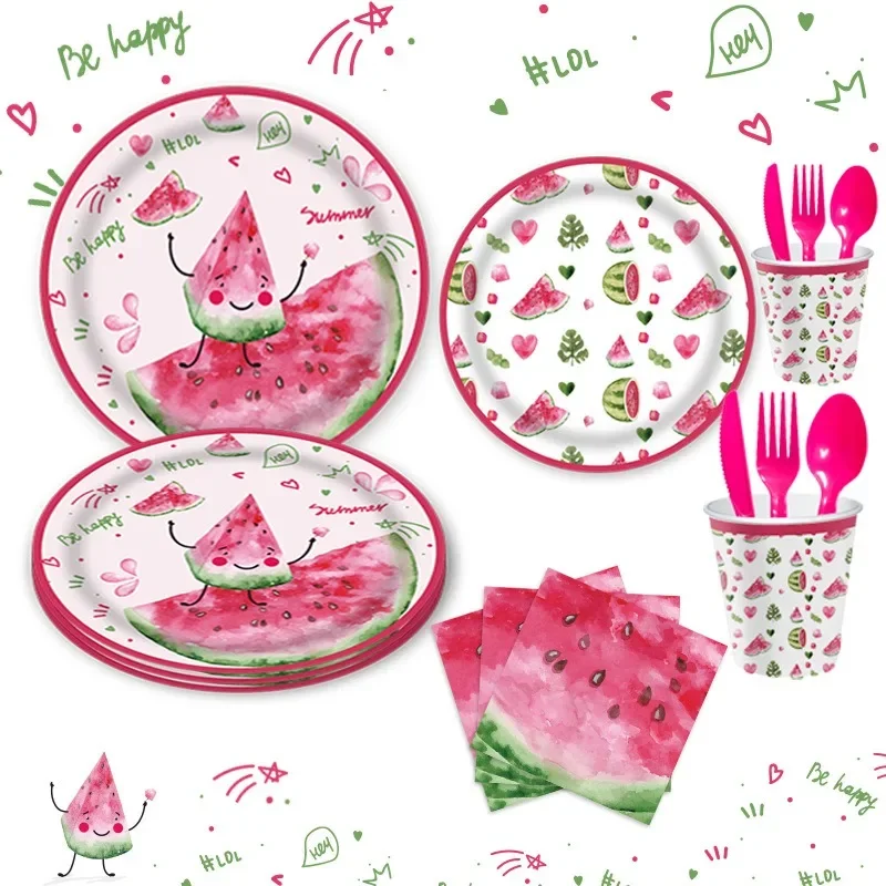 8Guests Watermelon Disposable Tableware Turtle Leaves Watermelon Plates Napkins Hey Summer Fruit Watermelon Happy Birthday Party