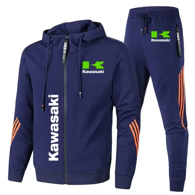 Kawasaki Motorcycle Racing Team Men Hoodie Pant Sets Spring Autumn Casual Male Zipper Sweatshirt Pants Suit 2024 Sport Coat Set