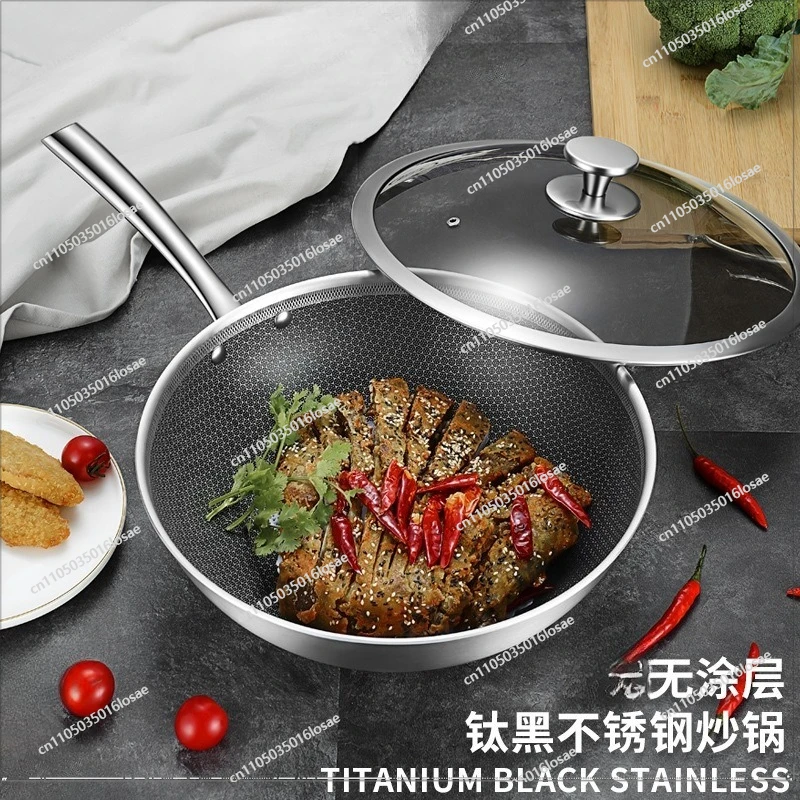 304 Stainless Steel Wok Honeycomb Non-stick Wok Household Uncoated Induction Cooker Gas Universal