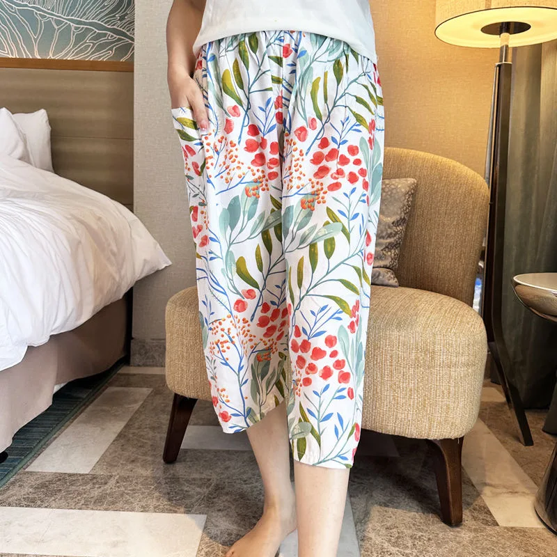 Ultra-Thin Cotton Silk Casual Loose plus Size Seven-Foot Pants Women's Home Wear Outdoor Wear Comfortable High Waist Pants