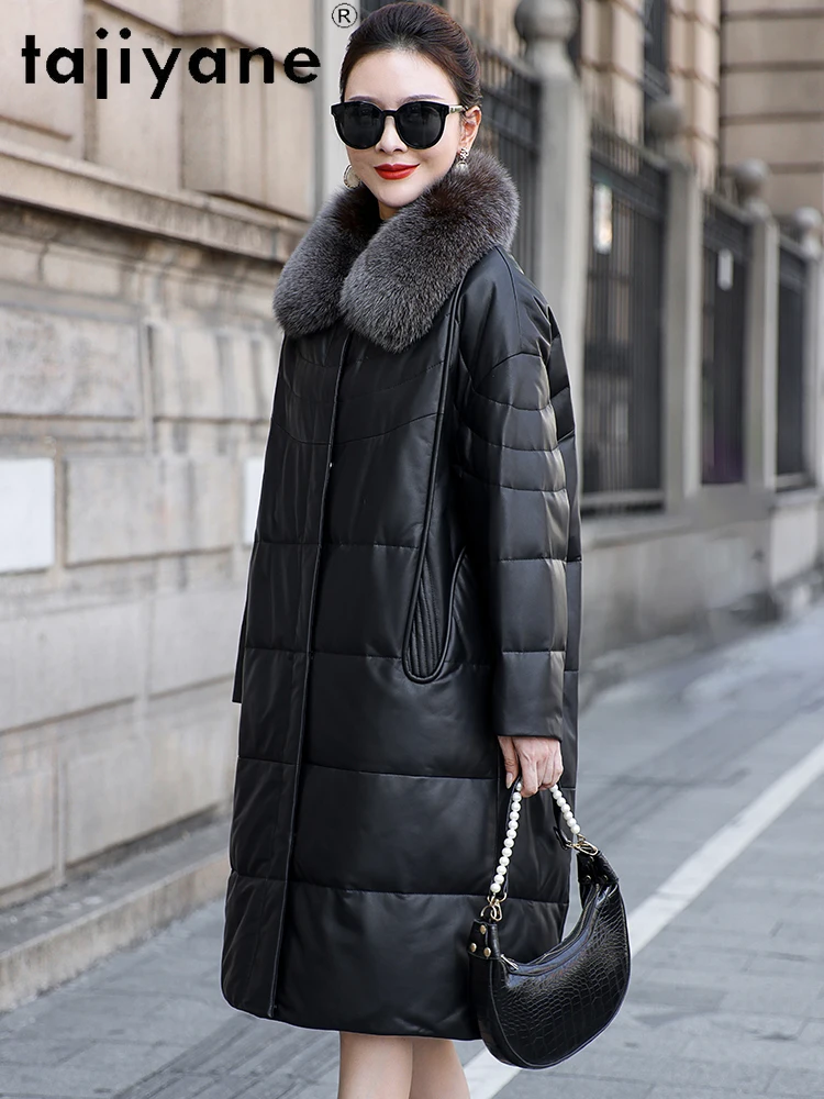 TAJIYANE 100% pelle di pecora Piumino Donna Collo di pelliccia di volpe Piumino d'oca bianca Giubbotti in vera pelle Inverno Donna Abbigliamento 2025