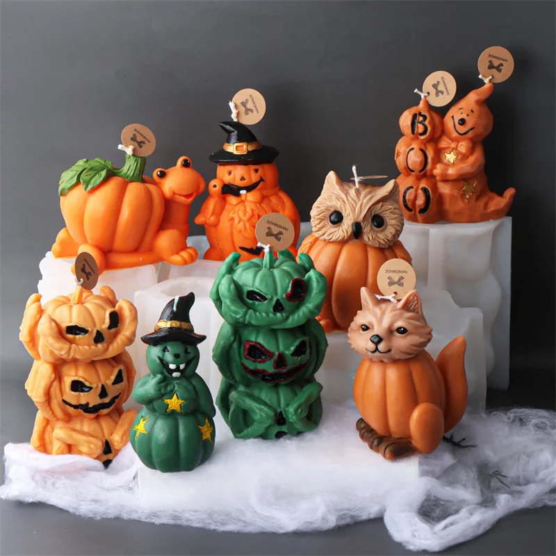 

Creative Halloween Candle Silicone Mold DIY Ghost Owl Fox Animal Pumpkin Candle Making Set Soap Resin Mold for Children's Gifts