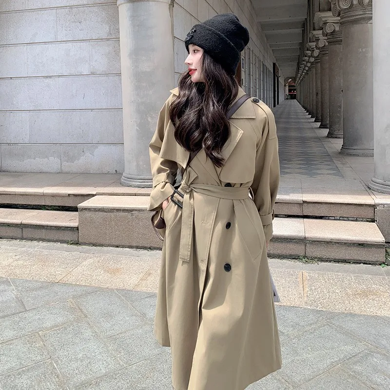This is a new youthful versatile comfortable and skin-friendly khaki trench coat for casual wear