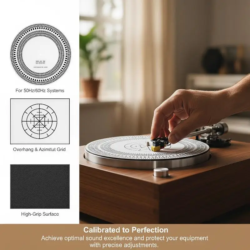 Professional LP Vinyl Record Pickup Calibration Tool – Strobe Disc & Protractor Alignment Gauge for Turntable Setup