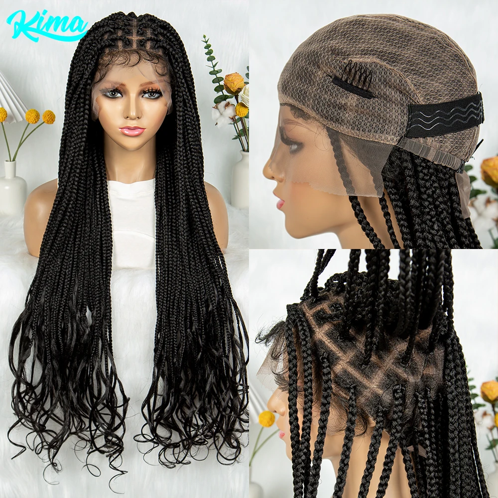 34 Inch Synthetic Full Lace Braided Wig Water Wave Knotless Box Braids with Baby Hair for Black Women Easy to Wear And Style