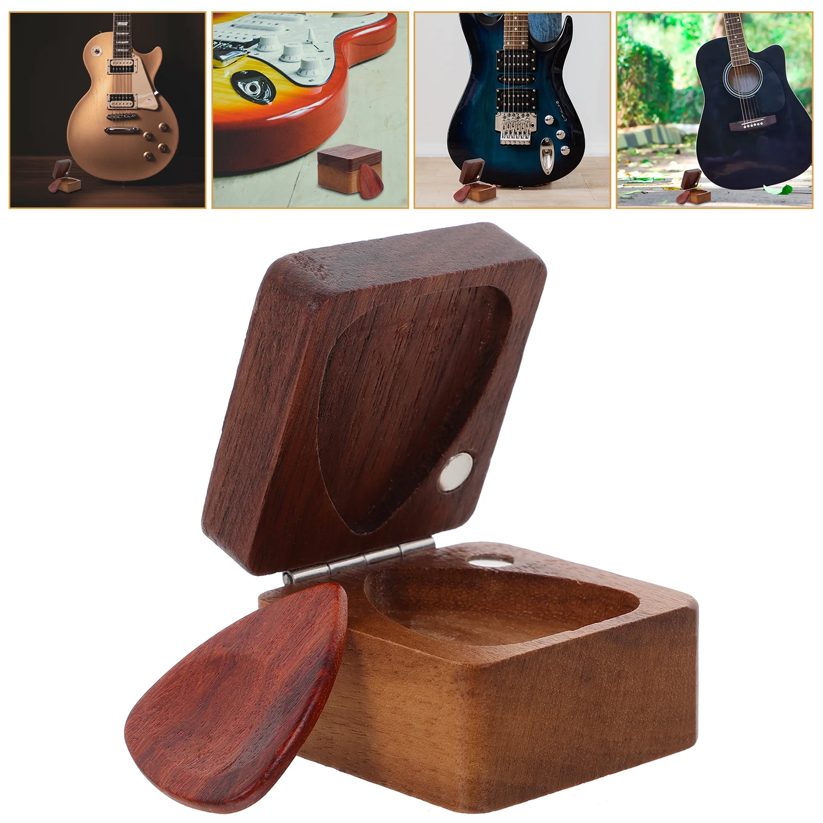 

Guitar Wooden Storage Case Picks Plectrum Organizer Black Walnut Holder Coffee for Acoustic