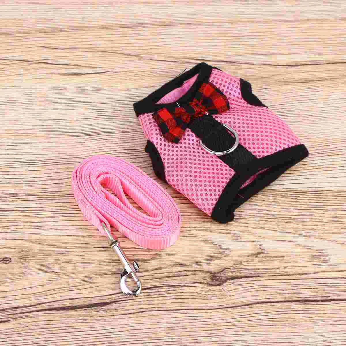 New Lovely Pet Breathable Mesh Fabric With Leash Small Animal Vest Lead For Hamster Rabbit Bow Strap - Size S (Pi