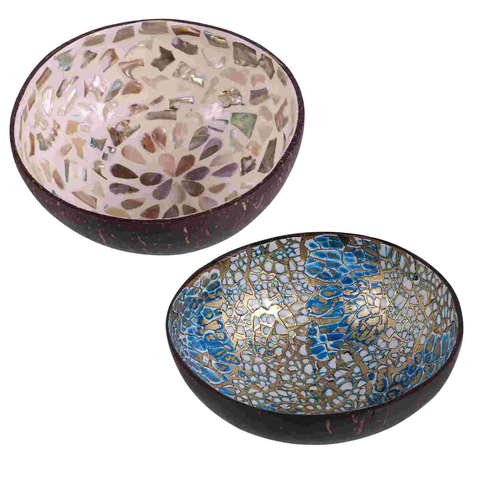 

2 Pcs Coconut Shell Bowl Natural Vietnamese Decor Storage Tray for Keys Candies Nuts Unique Pattern Inner Wall