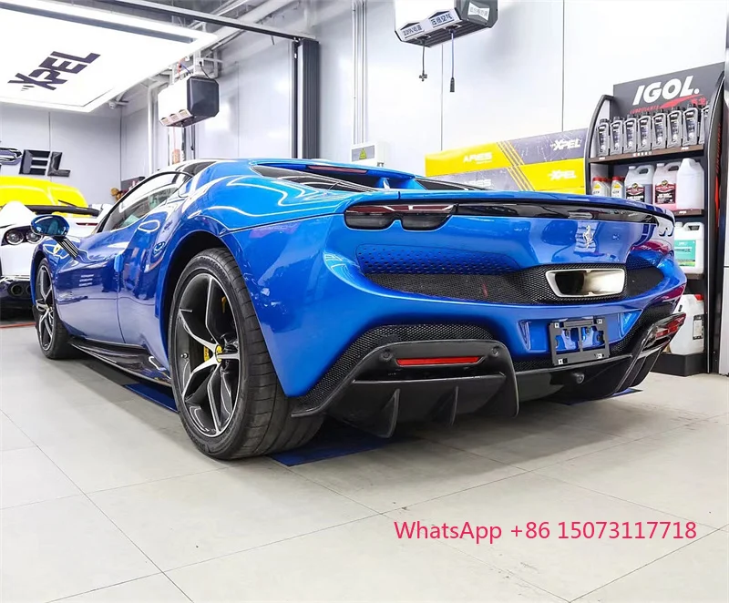 اكسسوارات السيارات OEM نمط ألياف الكربون الجاف طقم الجسم الجبهة الشفاه الفاصل التنانير الجانبية شفة ممتصة للصدمات الخلفية الناشر ل Ferarri 296 GTB #6