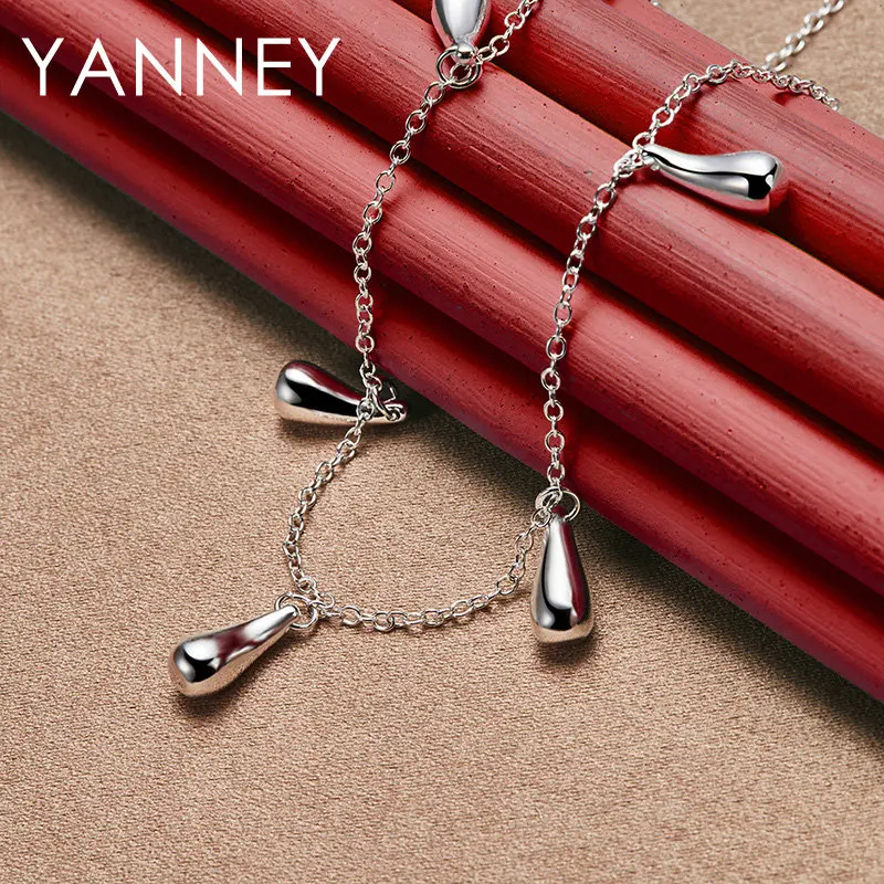 YANNEY 925 Sterling Silver 18 Inches Simple Luxury Water Drop Necklace For Women Fashion Charm Girlfriend Gift Jewelry Party