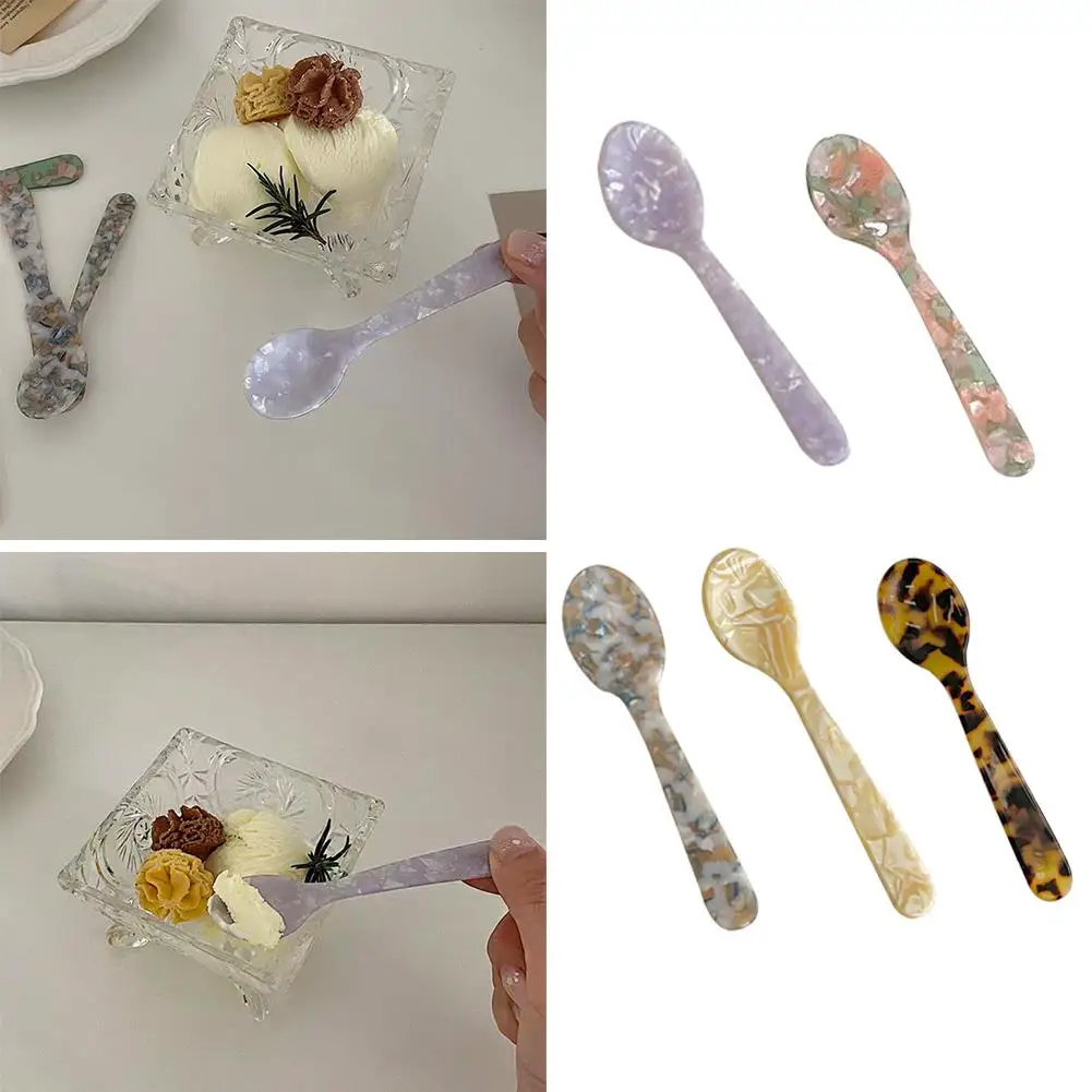 Leopard Spoon Stirring Spoons Teaspoon Crafts Acrylic Retro Pink Green Mixcolor Ice Cream Spoon Dessert Spoon Kitchen Tool Props