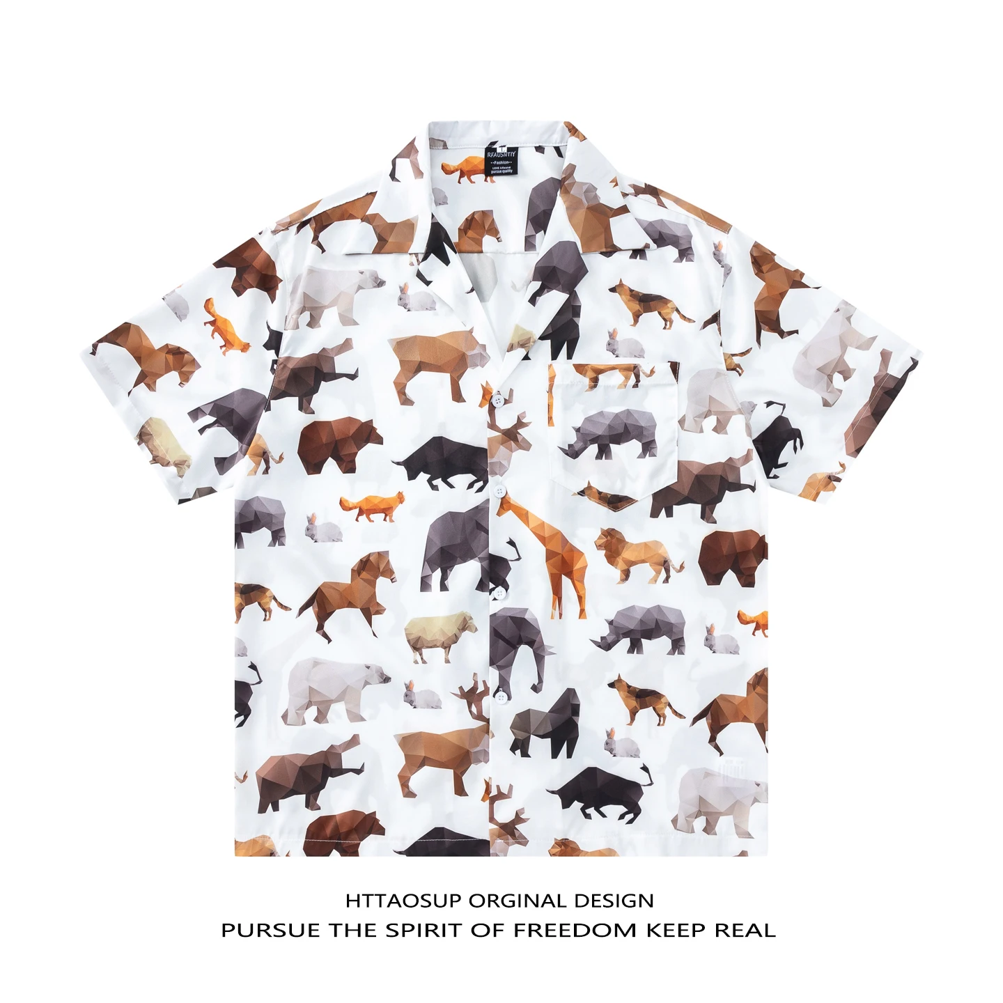 

HTTAOSUP American Retro Animal Print Cuban Collar Loose Short Sleeve Casual Vacation Shirt for Men Polyester Fiber Regular Fit