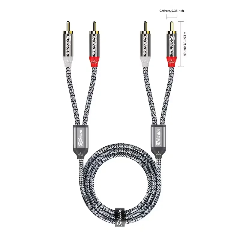 RIKSOIN RCA Cable, 2RCA  to 2RCA Stereo Audio Cable,Shielded Braided Design for Home Theater, TV, Amplifiers, Hi-Fi Systems