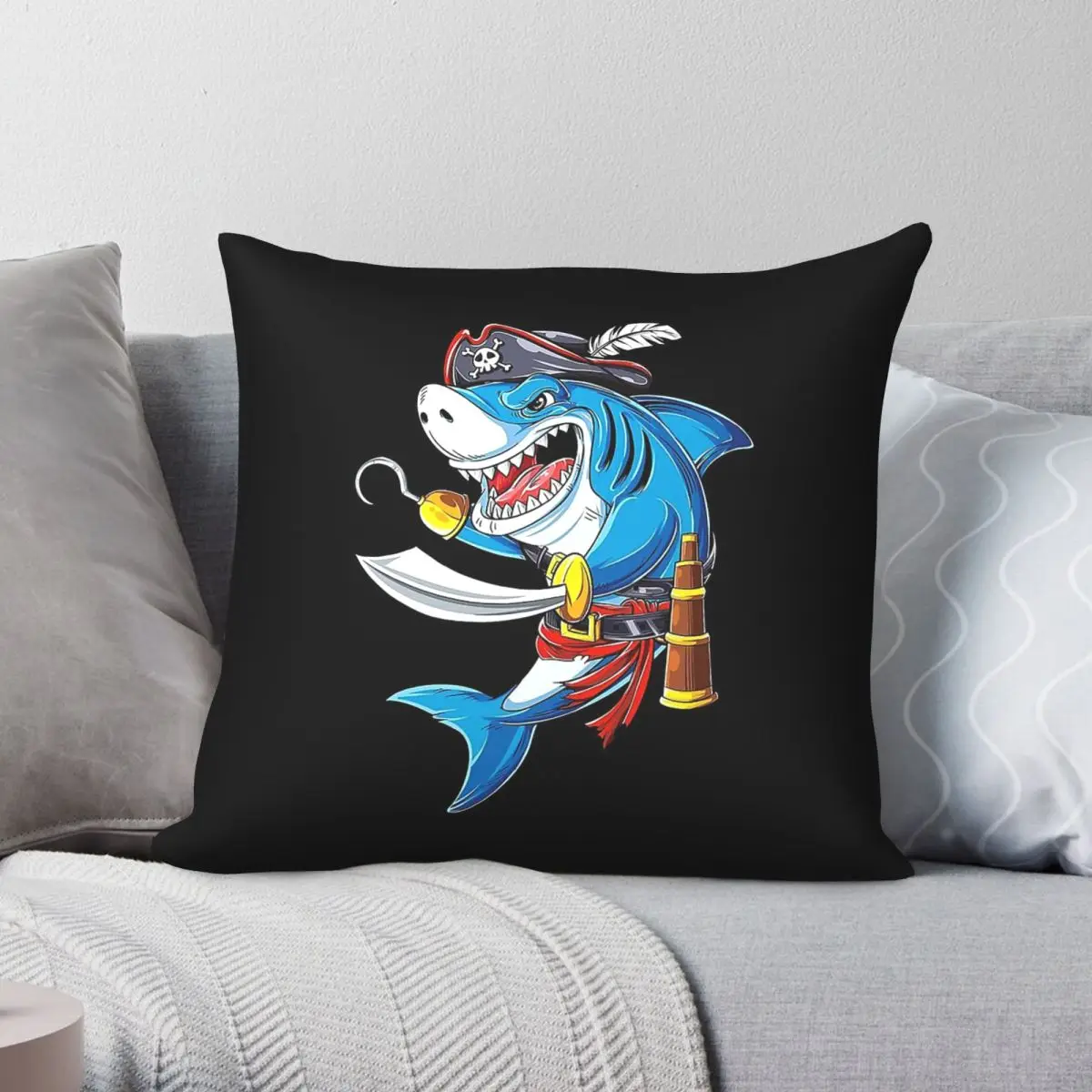 Shark Pirate Jolly Roger Pillowcase Polyester Linen Velvet Creative Zip Decor Pillow Case Sofa Seater Cushion Cover 18