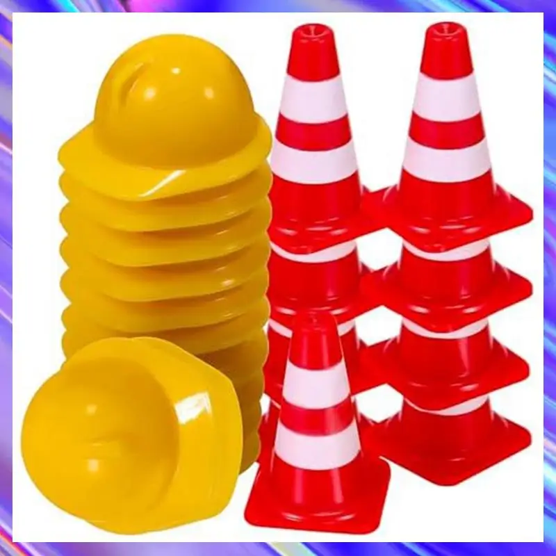 50Pcs Traffic Cones With 50Pcs Mini Hard Hat, Mini Traffic Road Signs Construction Cones Party Supplies